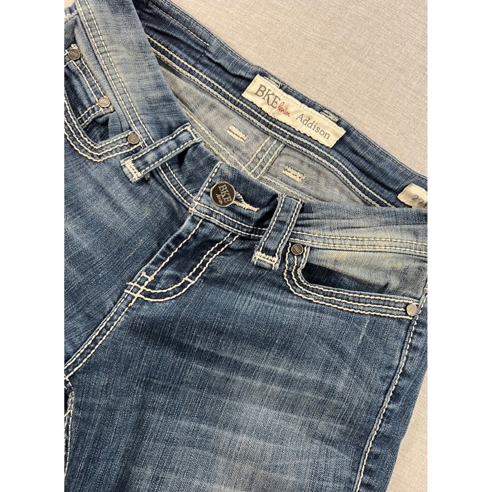 BKE Addison Straight Leg Jeans Womens 27R Medium Wash Contrast Stitch Low Rise